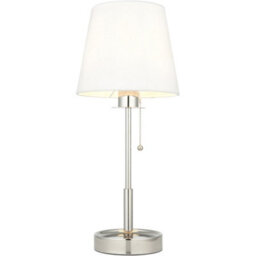 Loops Bright Nickel Plate Table Lamp - Vintage White Fabric Shade - 10W Led E27