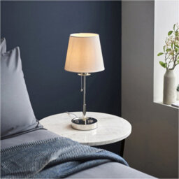 Loops Bright Nickel Plate Table Lamp - Vintage White Fabric Shade - 10W Led E27 - thumbnail 4