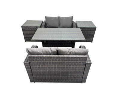 Fimous 4 Seat Outdoor Wicker Pe Rattan Garden Furniture Set Dining Table Sofa Sets With 2 Side Tables Dark Grey Mixed - image 1