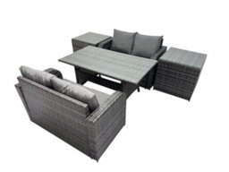 Fimous 4 Seat Outdoor Wicker Pe Rattan Garden Furniture Set Dining Table Sofa Sets With 2 Side Tables Dark Grey Mixed - thumbnail 2