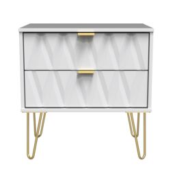 Pesaro Ready Assembled Matt White No Effect 2 Drawer Bedside Chest (H)525mm (W)570mm (D)395mm - thumbnail 2