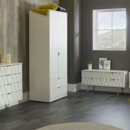 Pesaro Ready Assembled Matt White No Effect 2 Drawer Bedside Chest (H)525mm (W)570mm (D)395mm - thumbnail 3