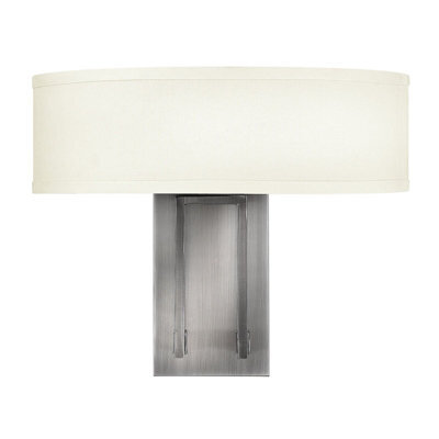 Elegant Twin Wall Light With Off White Linen Shade And Antique Nickel Finish