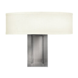 Elegant Twin Wall Light With Off White Linen Shade And Antique Nickel Finish