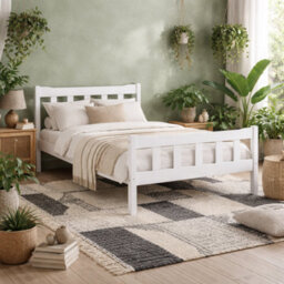 Wyld Haus Tralee 5Ft King Wooden Bed, White-Washed Slatted Headboard And Footboard - thumbnail 1