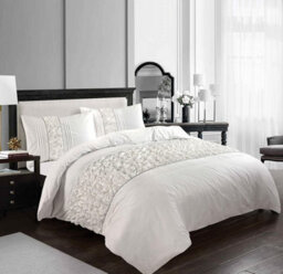 Homes & Linen Ruffled Diamond Lace Sequence Aurora Luxury Bedding Easy Care Polycotton Duvet Cover Set - thumbnail 1