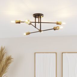 GoodHome Round Matt Metal Black Antique Brass Effect 6 Lamp Ceiling Light - thumbnail 2