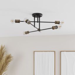 GoodHome Round Matt Metal Black Antique Brass Effect 6 Lamp Ceiling Light - thumbnail 6