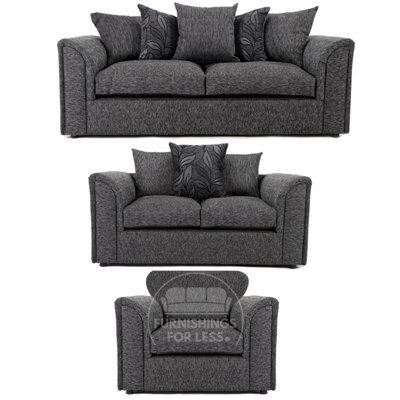 Furnishings For Less UK Byron Dundee Chenille Fabric 3 Piece Sofa Set - 3 2 1  Grey - image 1