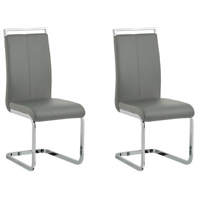 Beliani Set Of 2 Dining Chairs Greedin Faux Leather Grey - image 1