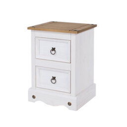 Core Products Premium Corona 2 Drawer White Petite Bedside Cabinet - White & Antique Waxed Pine, H53.1Cm X W36.0Cm X D32.0Cm