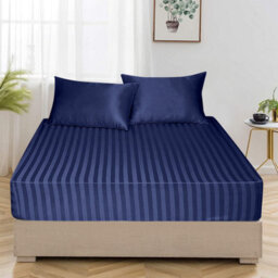 Ameha Stripe Fitted Sheet 40 Cm Deep Pocket- Hypoallergenic Easy Care Navy Bed Sheets Uk Double Bedsheet(137X190Cm) - thumbnail 6