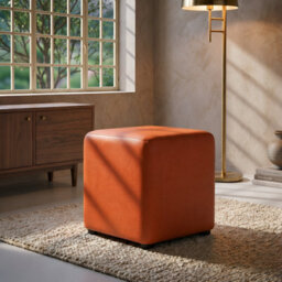Faux Leather Cube Seating Mango Orange Faux Leather - thumbnail 1