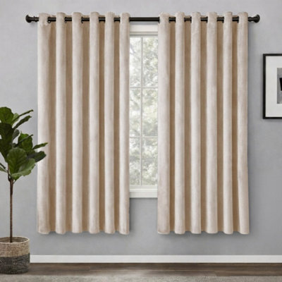 Bedlooms Beige Crushed Velvet Curtains Blackout Thermal Insulated Eyelet Curtain (Pair) 66 X 54 Inches With Tie Back Two - image 1