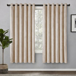 Bedlooms Beige Crushed Velvet Curtains Blackout Thermal Insulated Eyelet Curtain (Pair) 66 X 54 Inches With Tie Back Two