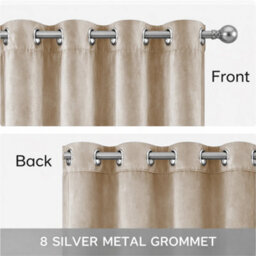 Bedlooms Beige Crushed Velvet Curtains Blackout Thermal Insulated Eyelet Curtain (Pair) 66 X 54 Inches With Tie Back Two - thumbnail 5