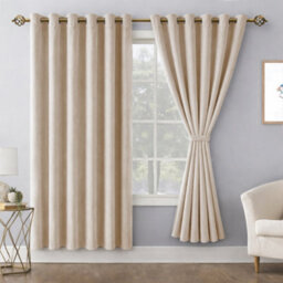 Bedlooms Beige Crushed Velvet Curtains Blackout Thermal Insulated Eyelet Curtain (Pair) 66 X 54 Inches With Tie Back Two - thumbnail 9