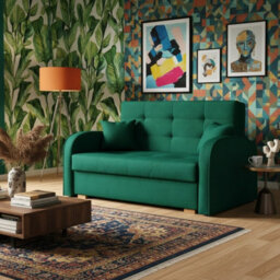 Viva Gold Ii Sofa Bed With Sleeping Function Storage Box Wooden Legs Upholstered Back 133 98 85 Cm Green - thumbnail 2