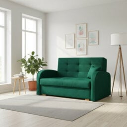 Viva Gold Ii Sofa Bed With Sleeping Function Storage Box Wooden Legs Upholstered Back 133 98 85 Cm Green