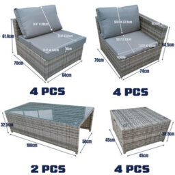 14 Pieces Pe Rattan Garden Sofa Set, 12 Seater Garden Conversation Set - thumbnail 8