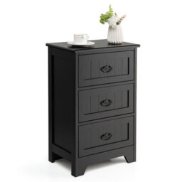 Gainoom Wood Black 3-Drawer Bedside Table Vintage Bedside Table Sofa Side Table