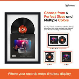 "AK Frames 25X17"" Dark Grey Step Vinyl Record Frame With Crimson Mount For 12 Inch Lp Cover & Disc - Overlapped Design" - thumbnail 4
