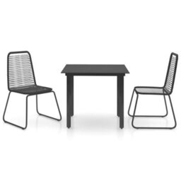 Berkfield 3 Piece Garden Dining Set Pvc Rattan Black - thumbnail 2