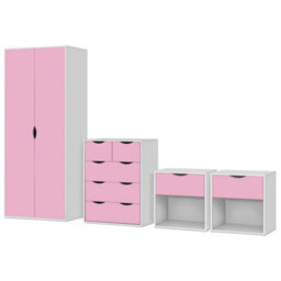 Afn Home Delvito 4 Piece Bedroom Set,  2 Door Wardrobe, 5 Drawer Chest & 2 Bedside Cabinets, Pink/white - thumbnail 1