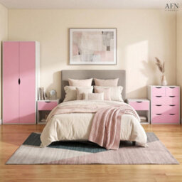 Afn Home Delvito 4 Piece Bedroom Set,  2 Door Wardrobe, 5 Drawer Chest & 2 Bedside Cabinets, Pink/white - thumbnail 3