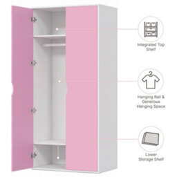 Afn Home Delvito 4 Piece Bedroom Set,  2 Door Wardrobe, 5 Drawer Chest & 2 Bedside Cabinets, Pink/white - thumbnail 9