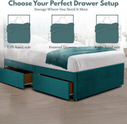 Green Plush 5Ft King Size Bed With Matttress  2 Storage Drawers And 20 Inch Vertical Line Headboard - thumbnail 3