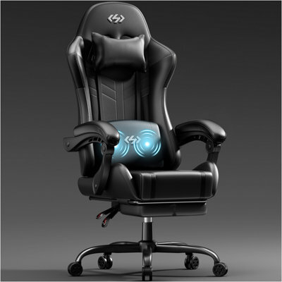 Massage Gaming Chair With Footrest, Headrest & Lumbar Support, Height Adjustable For Home, Black - image 1