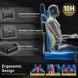 Massage Gaming Chair With Footrest, Headrest & Lumbar Support, Height Adjustable For Home, Black - thumbnail 4