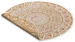 The Rugs Lilja Vintage Round Rug Indoor Outdoor Reversible Durable Easy Care In Mustard - thumbnail 4