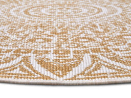 The Rugs Lilja Vintage Round Rug Indoor Outdoor Reversible Durable Easy Care In Mustard - thumbnail 5