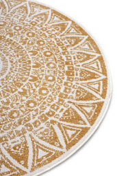 The Rugs Lilja Vintage Round Rug Indoor Outdoor Reversible Durable Easy Care In Mustard - thumbnail 6