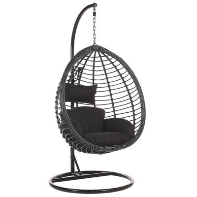 Beliani Hanging Chair With Stand Tollo Pe Rattan Black - image 1