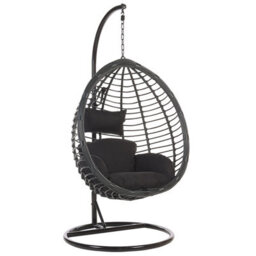 Beliani Hanging Chair With Stand Tollo Pe Rattan Black - thumbnail 1
