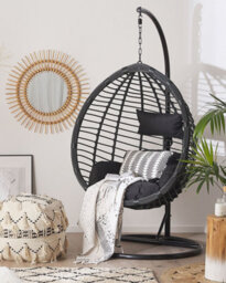 Beliani Hanging Chair With Stand Tollo Pe Rattan Black - thumbnail 2