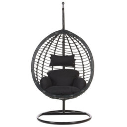 Beliani Hanging Chair With Stand Tollo Pe Rattan Black - thumbnail 4