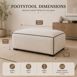 Stratus Interiors Sloane Merino 2-Tone Modular - Contrast Piping Velvet - Linen Ottoman Rectangular 130X70X45Cm - Footstool - Cream - thumbnail 5