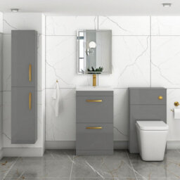 Royal Bathrooms Turin Indigo Grey Gloss 500mm Floor Standing Vanity Unit 2 Drawer With Mid-Edge Basin Sink & Brushed Brass Handles - thumbnail 4