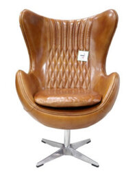 Aviator Retro Armchair Swivel Egg Vintage Tan Distressed Real Leather - thumbnail 2