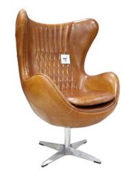 Aviator Retro Armchair Swivel Egg Vintage Tan Distressed Real Leather