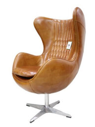 Aviator Retro Armchair Swivel Egg Vintage Tan Distressed Real Leather - thumbnail 3