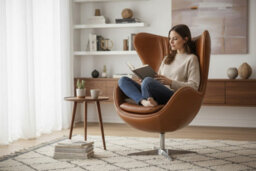 Aviator Retro Armchair Swivel Egg Vintage Tan Distressed Real Leather - thumbnail 5