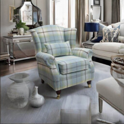 Wing Chair Original Fireside High Back Armchair P And S Balmoral Duck Egg Blue Check Real Fabric - thumbnail 2