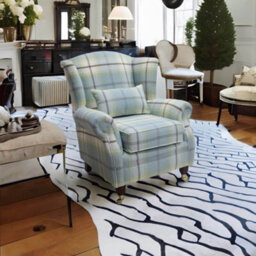 Wing Chair Original Fireside High Back Armchair P And S Balmoral Duck Egg Blue Check Real Fabric - thumbnail 3