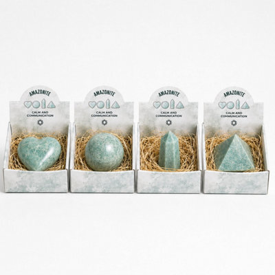 Four Gemstone Shapes Set Amazonite Heart, Sphere, Obelisk & Pyramid - image 1