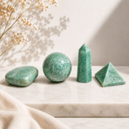 Four Gemstone Shapes Set Amazonite Heart, Sphere, Obelisk & Pyramid - thumbnail 4